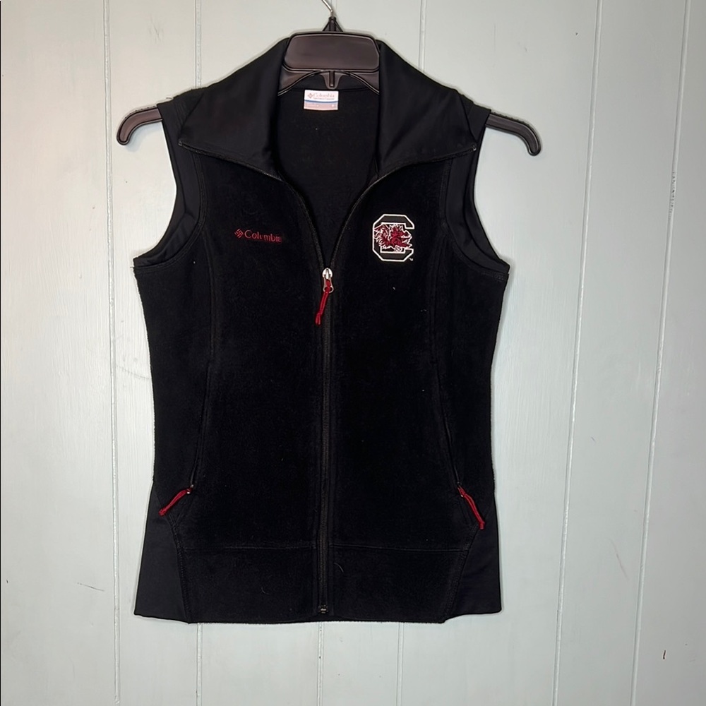 Columbia Black and Red Zip-Up Vest with Stand-Up Collar